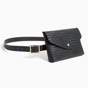 Black Braided Faux Leather Envelope Belt Bag